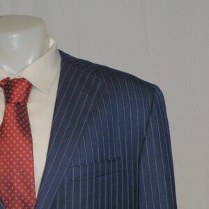 Stuarts Choice x Oxxford Clothes Bespoke Blue Striped Two Button Suit 42S